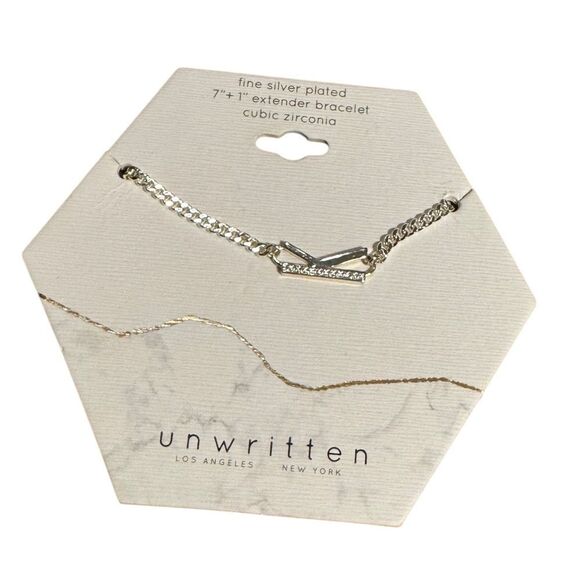Unwritten Fine Silver Plated 7”+1” extender Bracelet with Cubic Zirconia - Picture 2 of 3